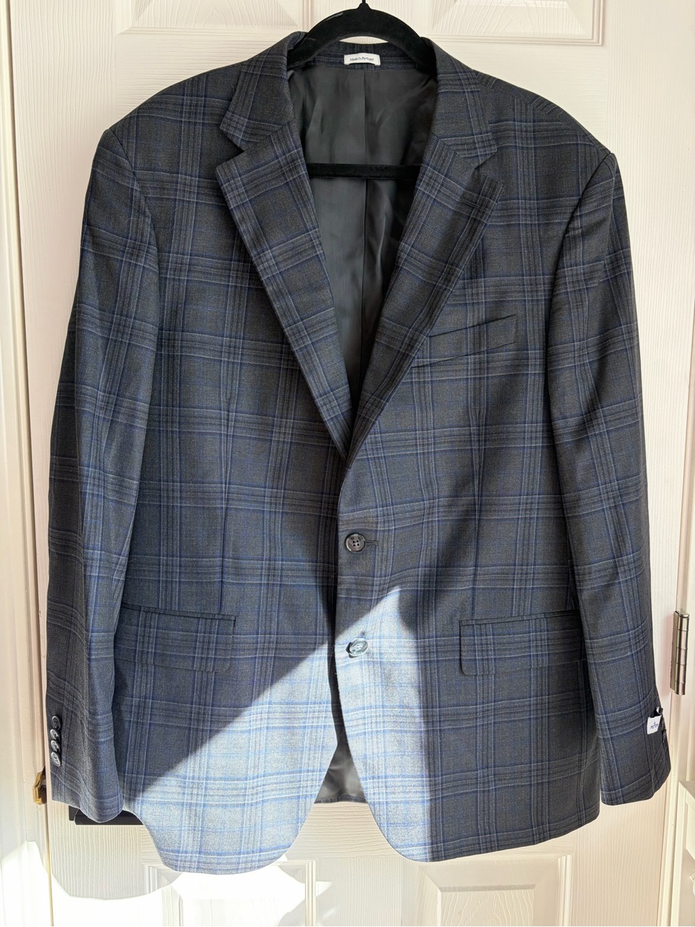 Peter Millar Gray Blazer with Blue Windowpane Plaid